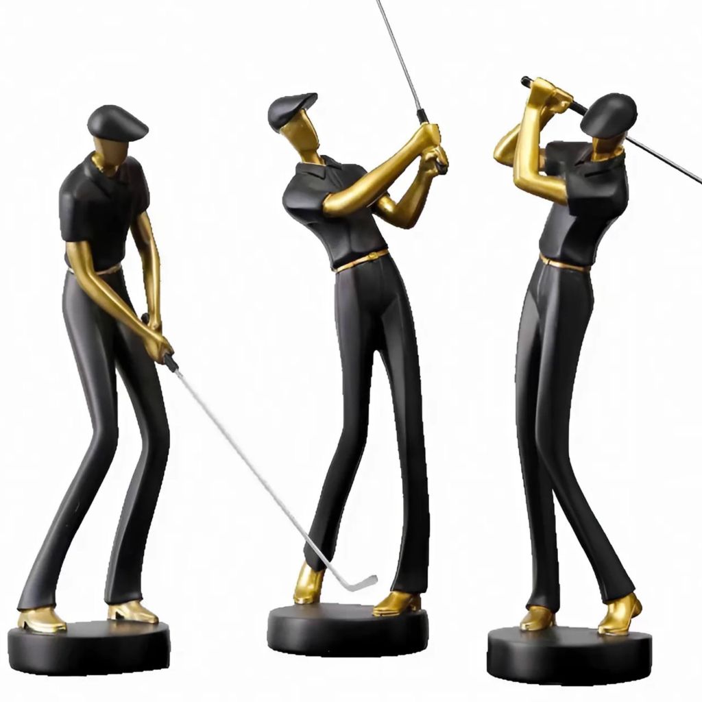 Tượng Golf Boss Đen Nghệ Thuật Hiện Đại – Cú Vung Lịch Lãm Phối Pha Lê – Decor Bàn Làm Việc, Kệ Sách, Văn Phòng Thiết Kế