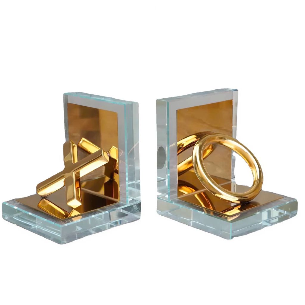 Tượng Dominic Decor Hiện Đại – Vòng Tròn Kính Acrylic & Kim Loại Mạ Vàng – Trang Trí Bàn Làm Việc & Kệ Tủ Nghệ Thuật