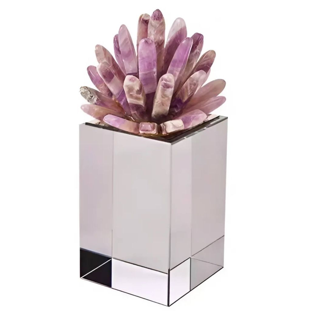 Tượng Koine San Hô Thạch Anh Tím Lớn – Decor Phong Thủy Sang Trọng – Đế Kính Phản Chiếu Cao Cấp