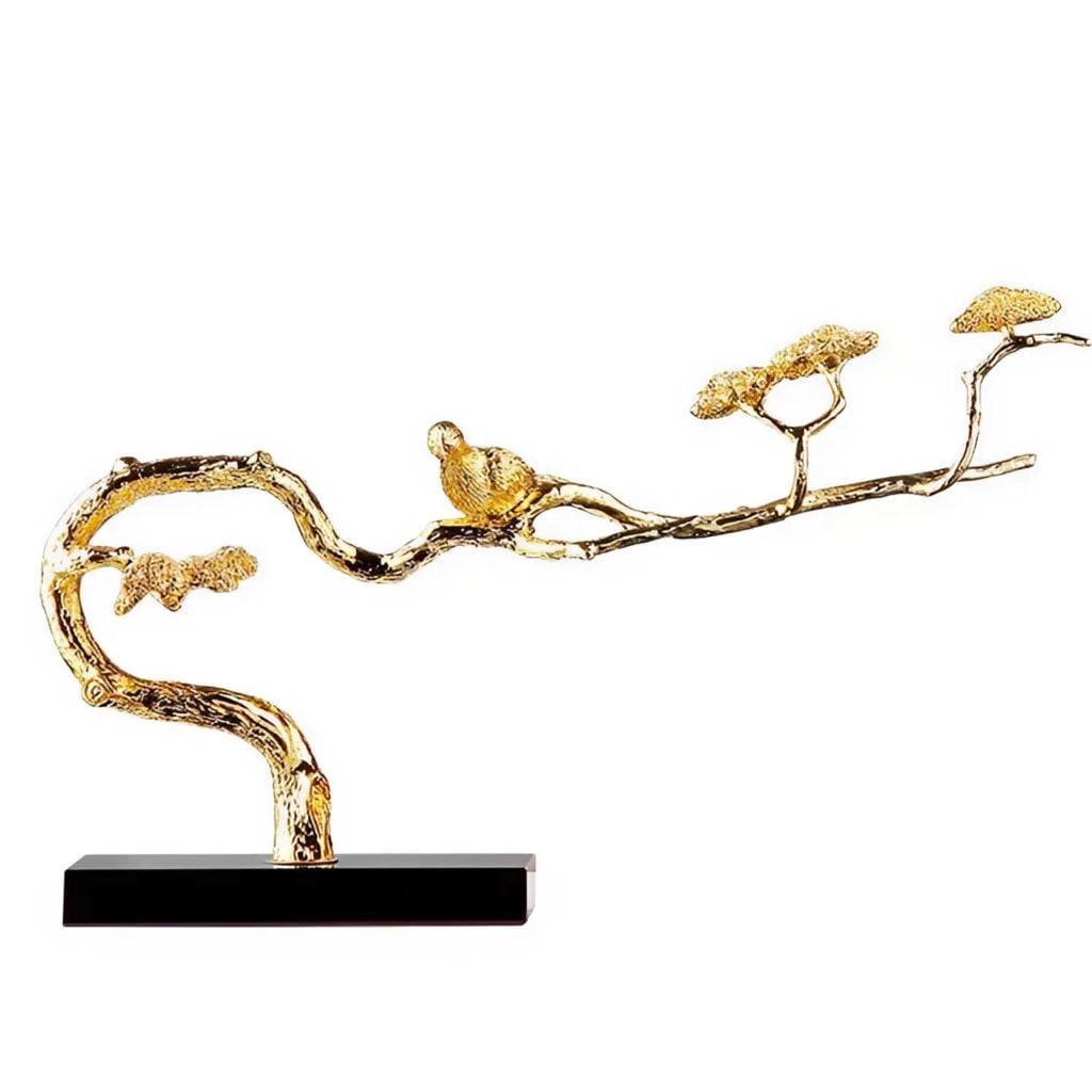 Tượng Nhánh Cây Alyssum Bonsai Cao Cấp – Chim Đậu Cành Vàng Decor Hiện Đại Sang Trọng