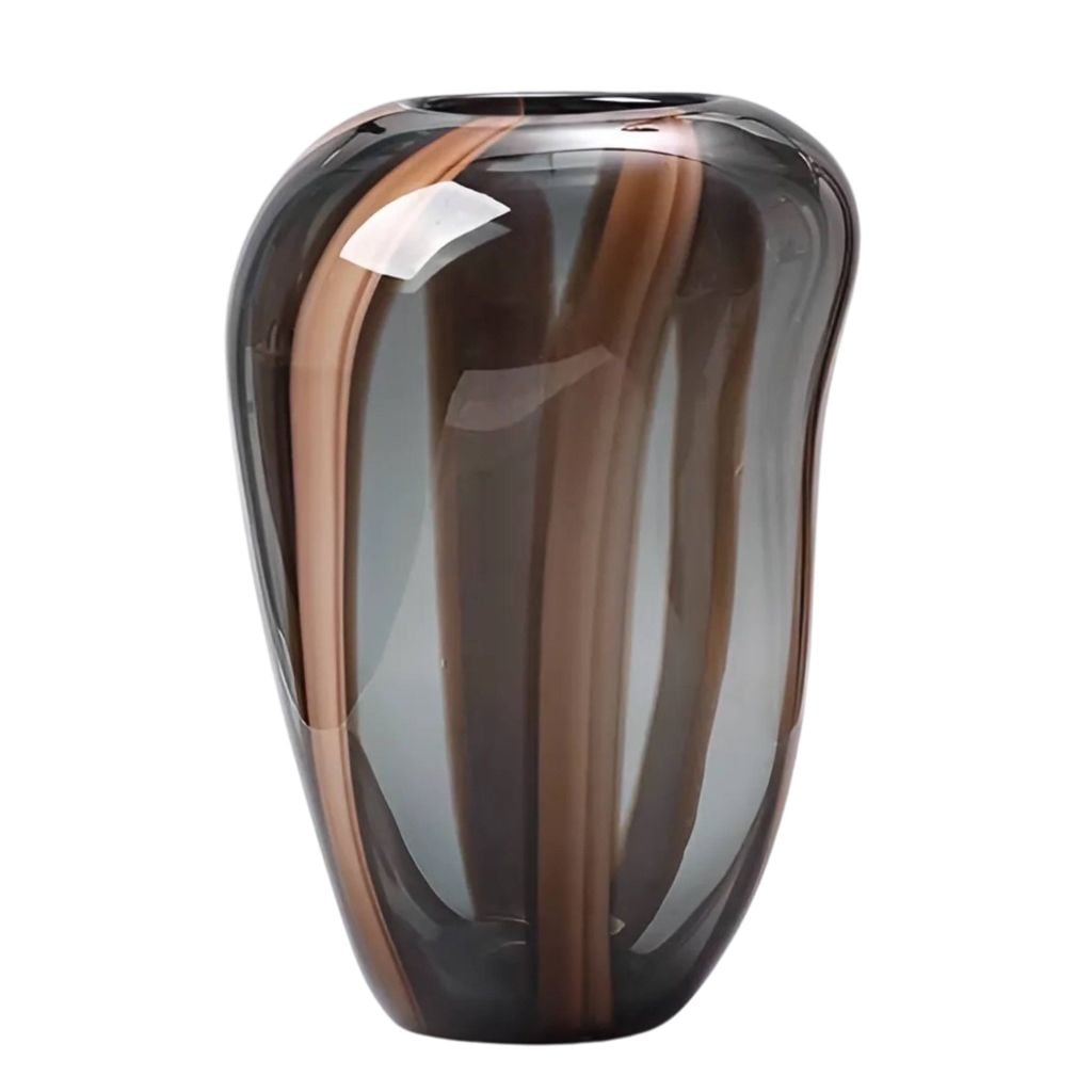 Bình Hoa Thủy Tinh Aurora Noir Nghệ Thuật Cao Cấp – Tông Đen Nâu Trầm Tối – Decor Sang Trọng Hiện Đại, Bàn Console, Kệ Tủ