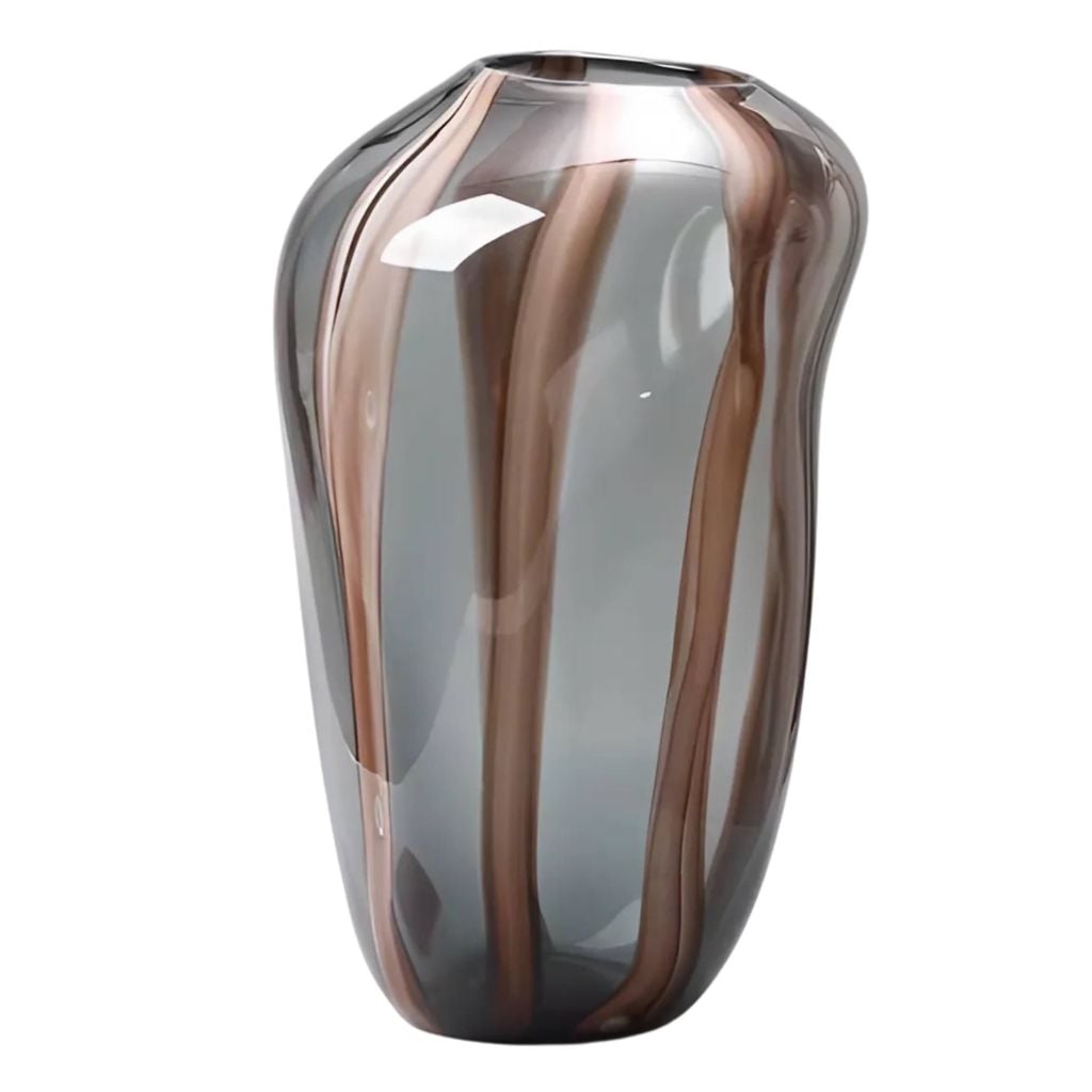 Bình Hoa Thủy Tinh Aurora Noir Nghệ Thuật Cao Cấp – Tông Đen Nâu Trầm Tối – Decor Sang Trọng Hiện Đại, Bàn Console, Kệ Tủ