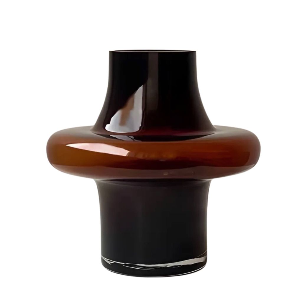 Bình Hoa Thủy Tinh Artisan Nghệ Thuật Cao Cấp – Tông Trà Nâu Tối Giản – Decor Hiện Đại Japandi, Bàn Console, Kệ Tủ