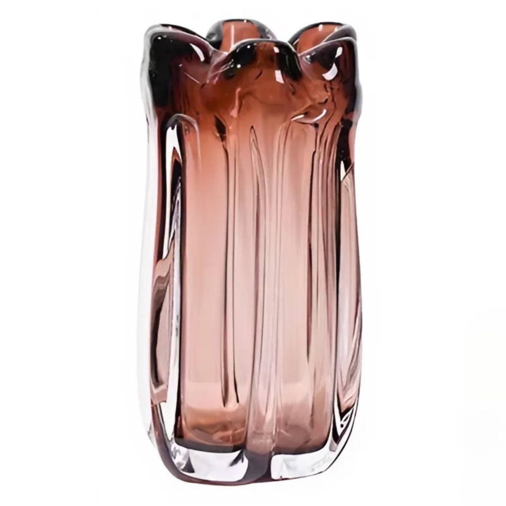 Bình Hoa Thủy Tinh Ambra Cao Cấp Màu Hổ Phách – Gợn Sóng Nghệ Thuật – Decor Hiện Đại Tối Giản Bàn Console