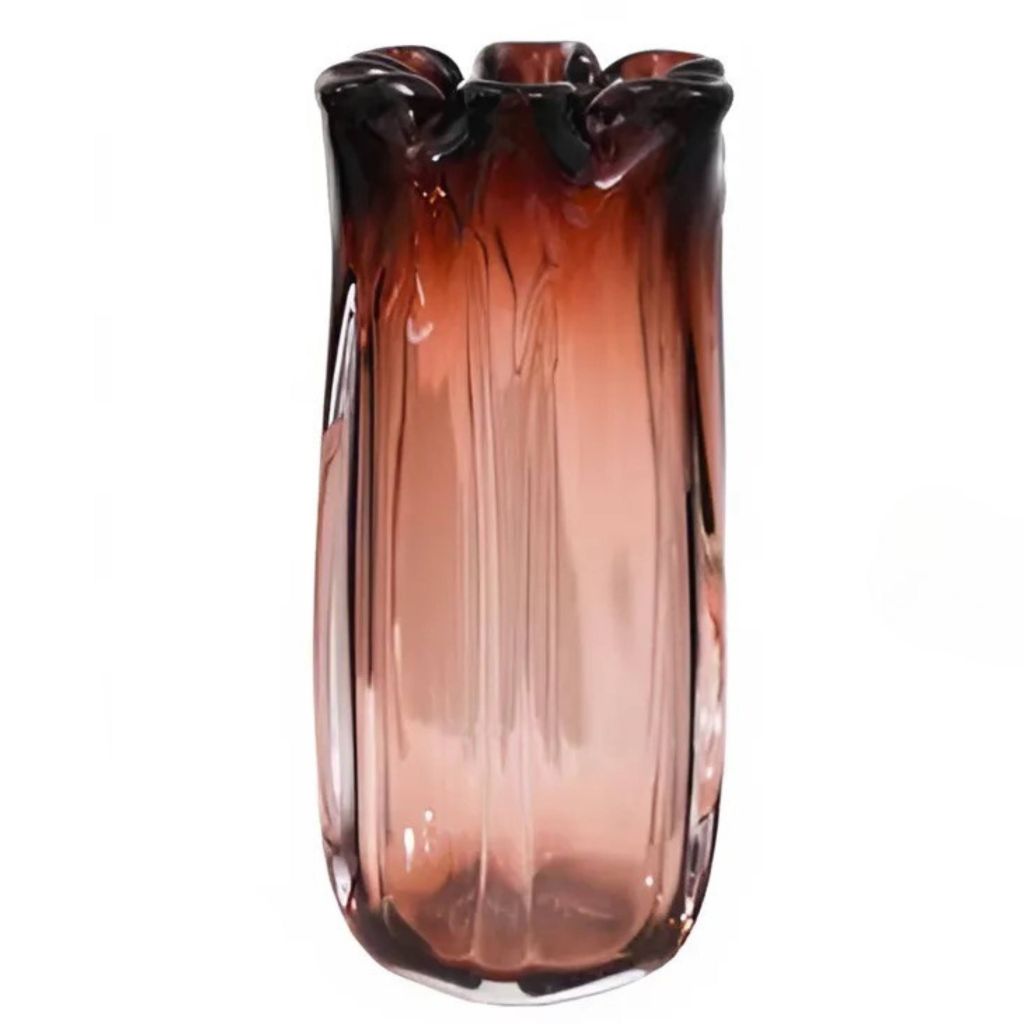 Bình Hoa Thủy Tinh Ambra Cao Cấp Màu Hổ Phách – Gợn Sóng Nghệ Thuật – Decor Hiện Đại Tối Giản Bàn Console