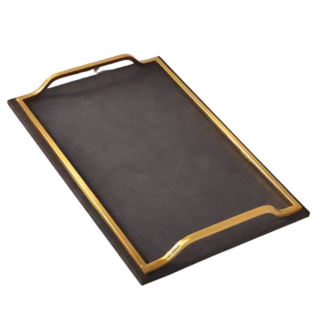 Khay Chữ Nhật Donald – Khay Decor Sang Trọng Tay Cầm Vàng – Da Đen Phủ Nhám – Trang Trí Bàn Sofa & Kệ Tủ Hiện Đại