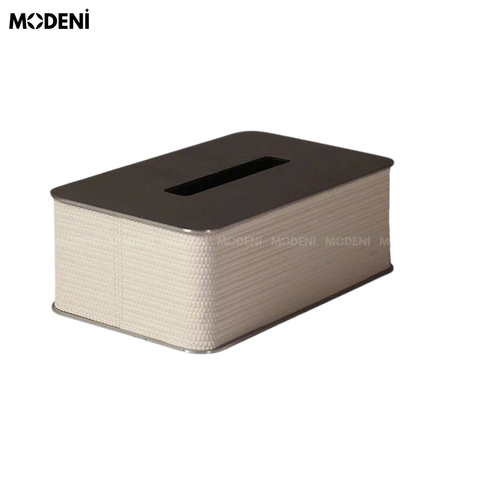 hộp khăn giấy da PU Keris White Chữ Nhật sang trọng trên bàn làm việc hiện đại