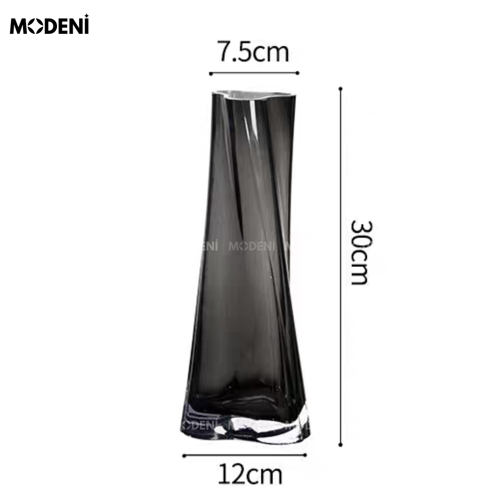 Bình Hoa Pha Lê Eclipse Cao Cấp – Màu Khói Hiện Đại, Thiết Kế Xoắn Trụ – Phù Hợp Bàn Ăn, Góc Decor Sang Trọng