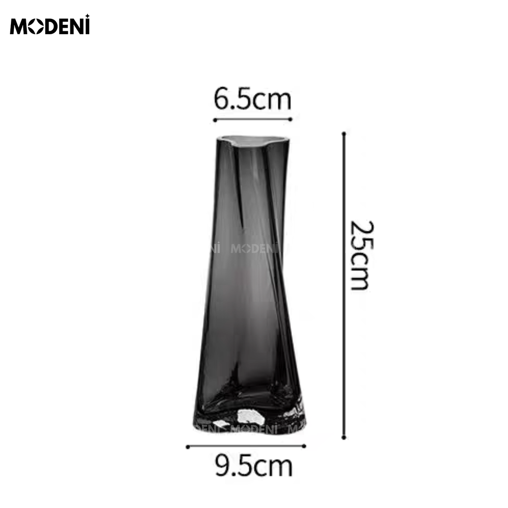 Bình Hoa Pha Lê Eclipse Cao Cấp – Màu Khói Hiện Đại, Thiết Kế Xoắn Trụ – Phù Hợp Bàn Ăn, Góc Decor Sang Trọng