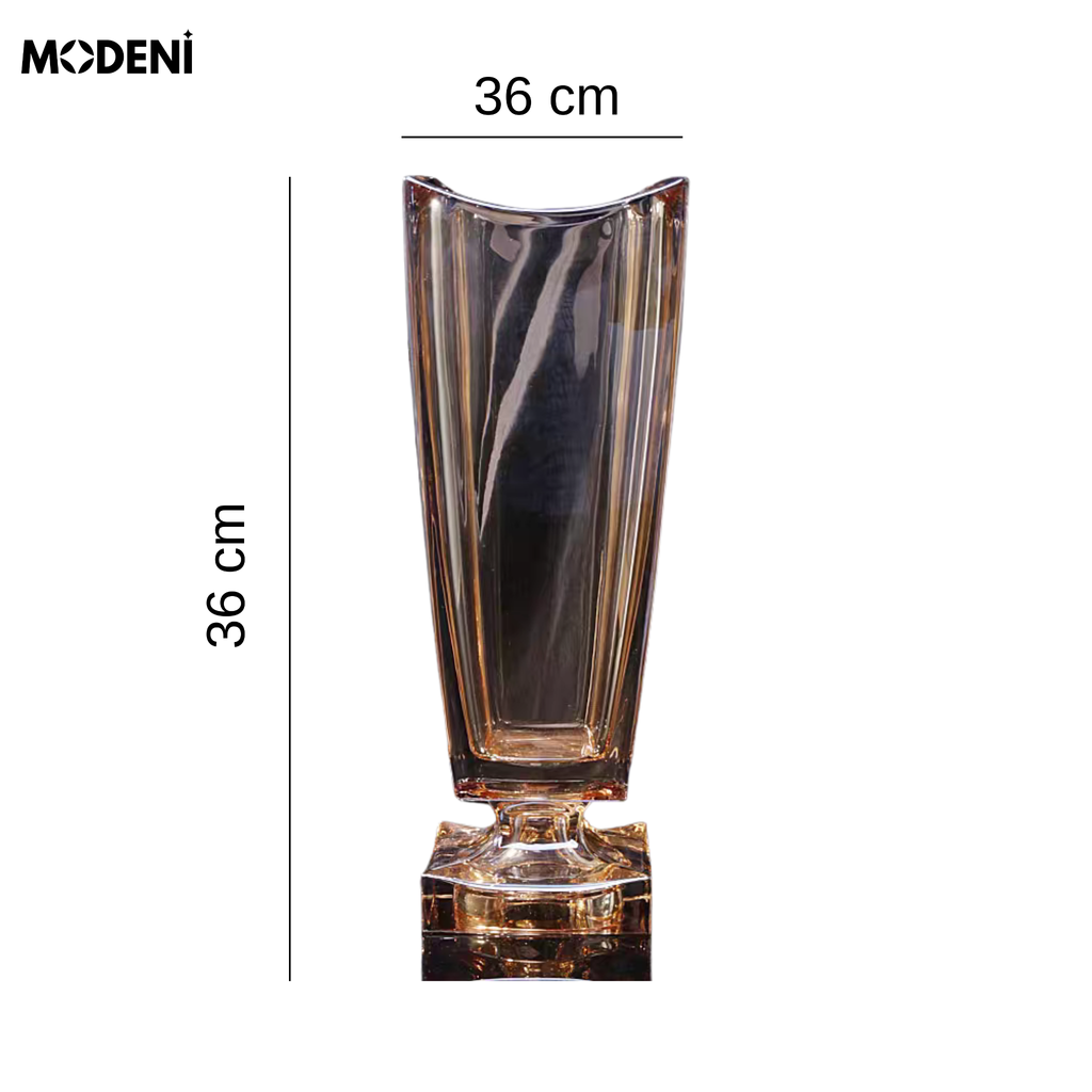 Bình Hoa Pha Lê Elara – Bình Hoa Trang Trí Sang Trọng – Dáng Trụ Vuông Cong Miệng – Cao 36cm, Phù Hợp Bàn Tiệc/Phòng Khách Hiện Đại