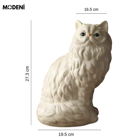 Bình hoa sứ hình mèo nghệ thuật màu sữa ngà cao cấp