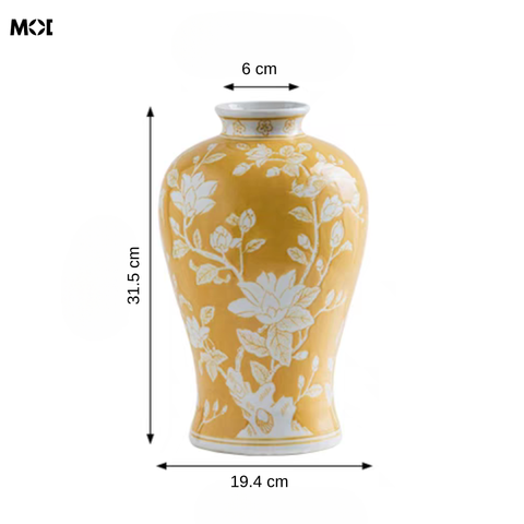  Bình Hoa Sứ Oriental Cao Cấp Men Vàng Hoa Văn Khắc Tay | Decor Bàn Console – Kệ Tủ Phong Cách Á Đông Cổ Điển 
