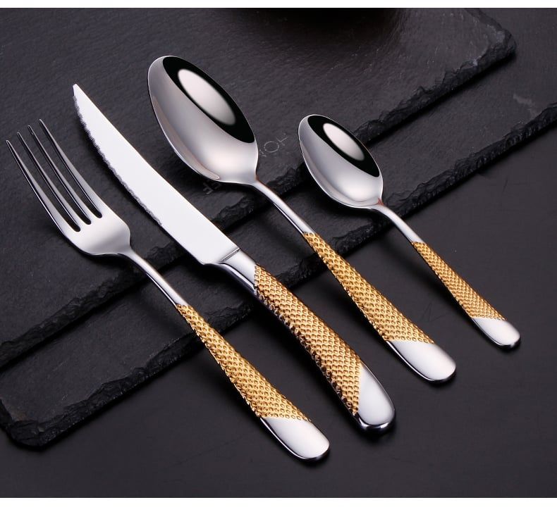 Bộ Dao Muỗng Nĩa Ferran Diagonal Textured Cutlery Set Silver  Inox 304 Cao Cấp Sang Trọng