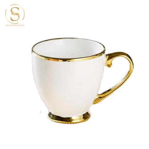  Ly Uống Trà, Nước Xavia Có Quai Màu Trắng Viền Vàng Sang Trọng Phong Cách Châu Âu 