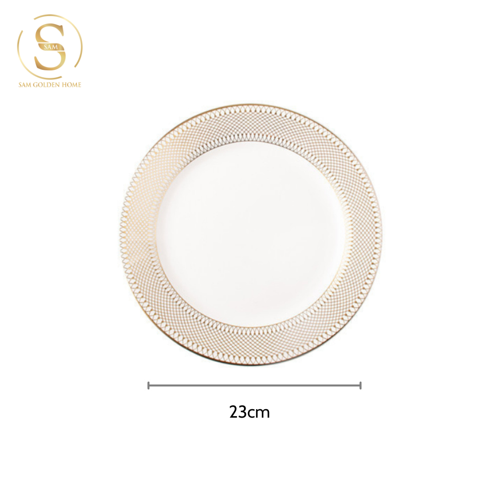 Đĩa Viền Họa Tiết Lưới Gold Floxy Phong Cách Tinh Tế Sang Trọng Bắc Âu