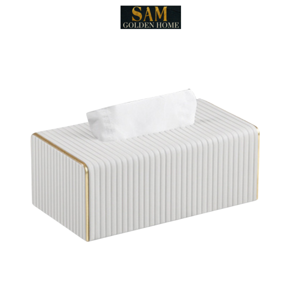 Hộp Đựng Khăn Giấy Sofie Để Bàn Trắng Mạ Vàng Chống Thấm Nước Hiện Đại Sang Trọng Phong Cách Hàn Quốc