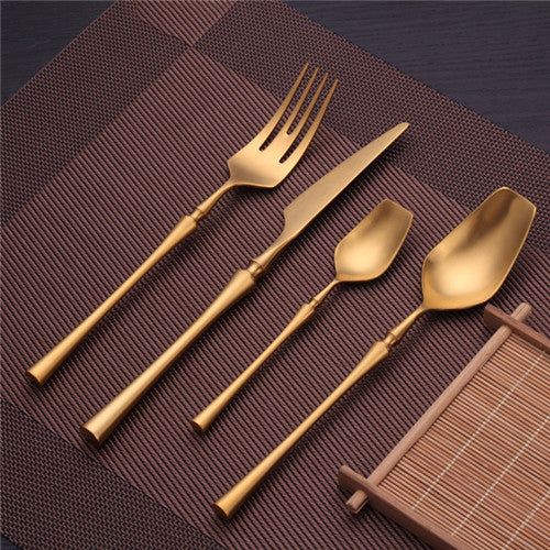 Bộ Dao Muỗng Nĩa Venice Gold Cutlery Set Mờ Nhám Inox 304 Vàng Gold Sang Trọng Hiện Đại