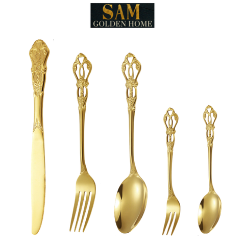  Bộ Muỗng Nĩa Royal Hàn Quốc Inox 304 Mạ Vàng Cao Cấp Sang Trọng Hiện Đại 