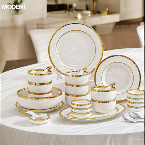  Bộ Tô Chén Đĩa Viền Vàng Nortylis Màu Trắng Gốm Sứ Cao Cấp Phong Cách Hiện Đại Châu Âu Quà Tặng Tân Gia 