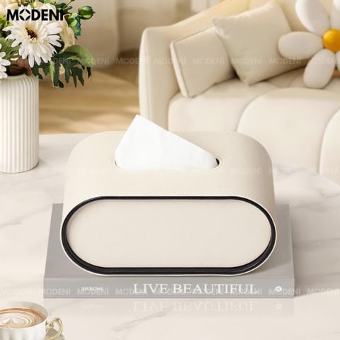 Hộp khăn giấy cao cấp Mova màu kem hiện đại để bàn sofa