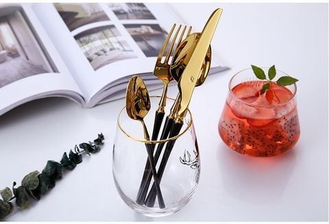 Bộ Dao Muỗng Nĩa Serena Black Gold Cutlery Set Inox 304 Cao Cấp Sang Trọng