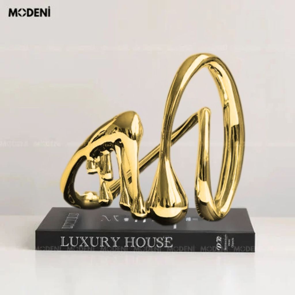 Tượng Trang Trí Glint Gold – Tác Phẩm Nghệ Thuật Ánh Vàng Độc Đáo – Thiết Kế Uốn Lượn & Giọt Chảy – Decor Kệ Tủ, Bàn Console, Không Gian Hiện Đại