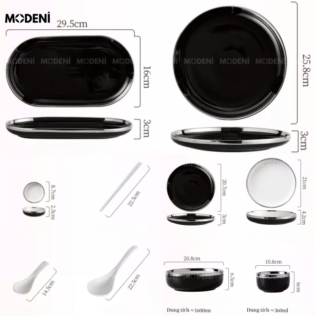 Bộ chén đĩa sứ Adelaide đen cao cấp – Men 3 lớp an toàn, decor đẳng cấp bàn ăn hiện đại
