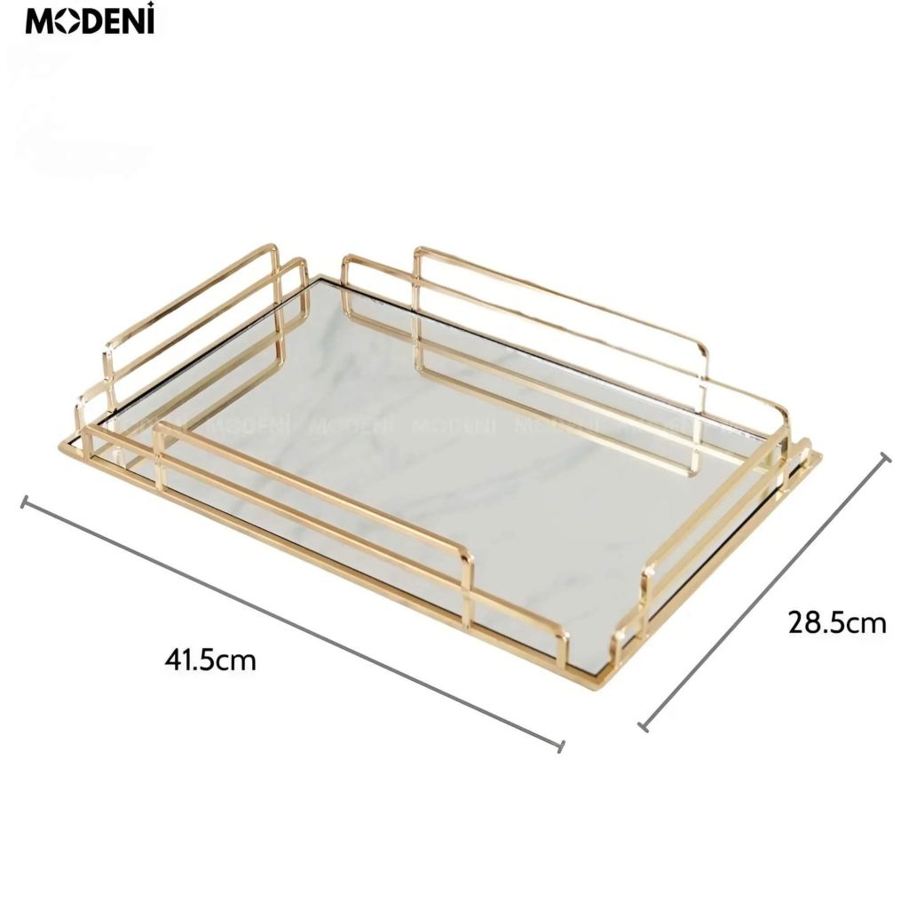 Khay Chữ Nhật Jade Cao Cấp – Khay Bàn Gương Khung Kim Loại Mạ Vàng Decor Sang Trọng – Phù Hợp Trang Trí Bàn Sofa, Bàn Trang Điểm