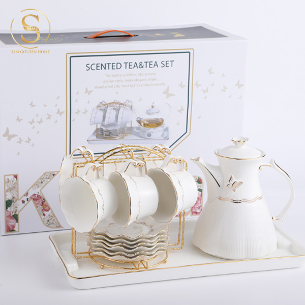  Bộ Ấm Trà Lisa Sứ Tráng Men Cao Cấp Kèm Khay Đựng Sang Trọng Phong Cách Châu Âu 