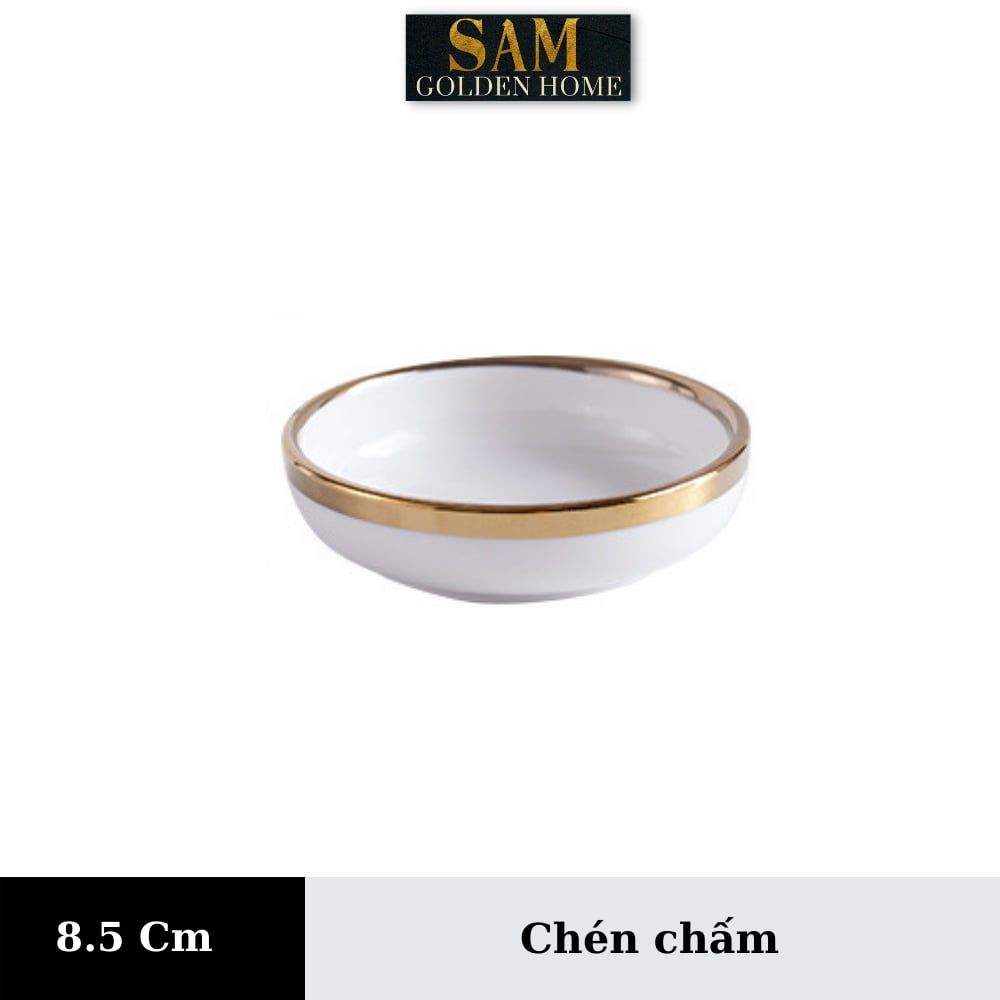 Chén Dĩa Victorian Sứ Tráng Men Cao Cấp Trắng Viền Vàng Gold Sang Trọng, Hiện Đại