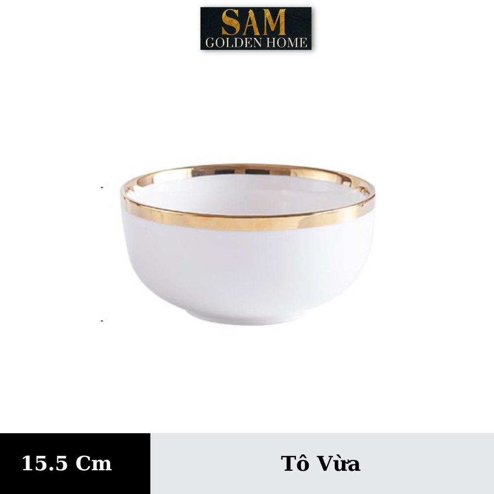 Chén Dĩa Victorian Sứ Tráng Men Cao Cấp Trắng Viền Vàng Gold Sang Trọng, Hiện Đại