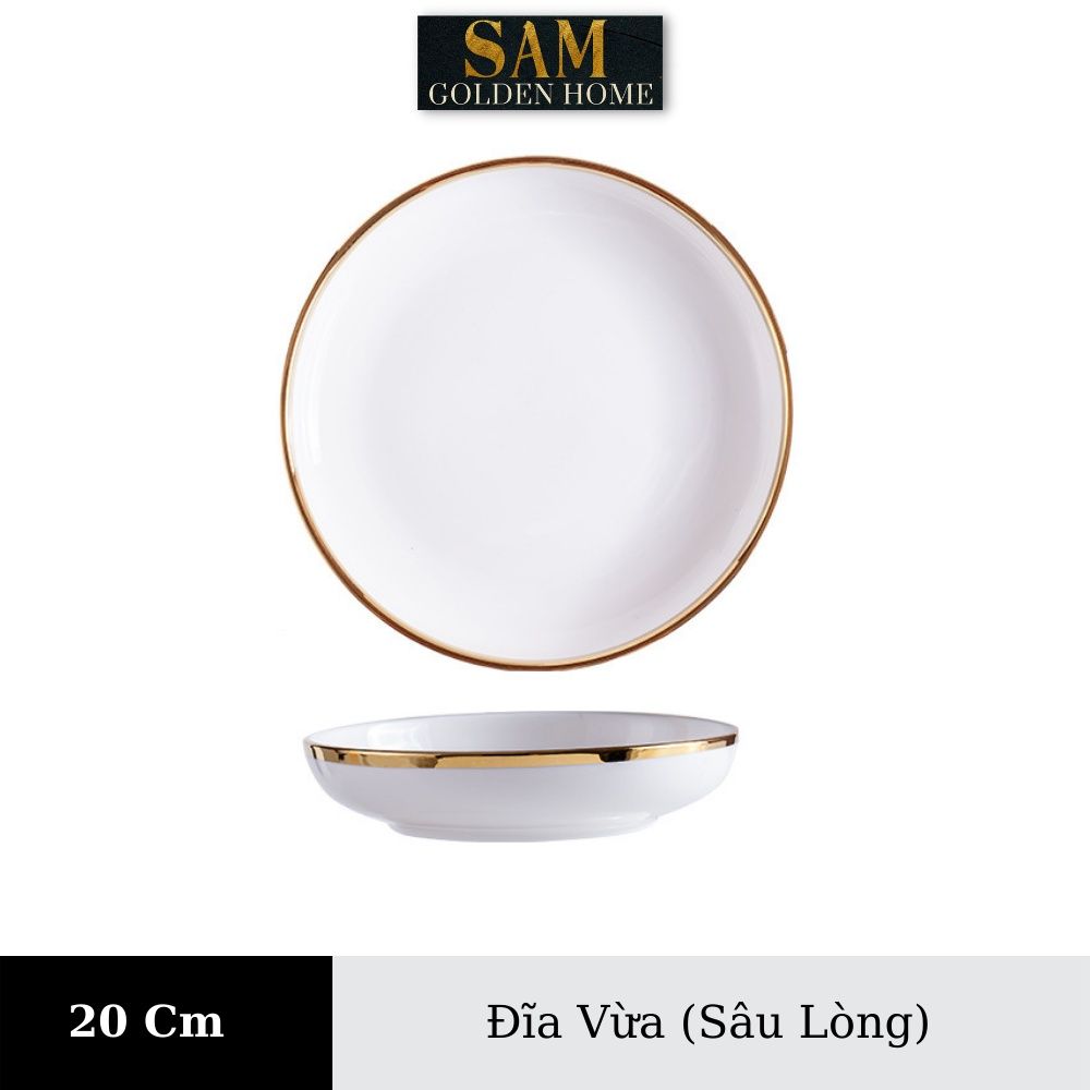 Chén Dĩa Victorian Sứ Tráng Men Cao Cấp Trắng Viền Vàng Gold Sang Trọng, Hiện Đại