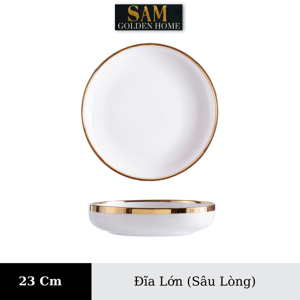 Chén Dĩa Victorian Sứ Tráng Men Cao Cấp Trắng Viền Vàng Gold Sang Trọng, Hiện Đại