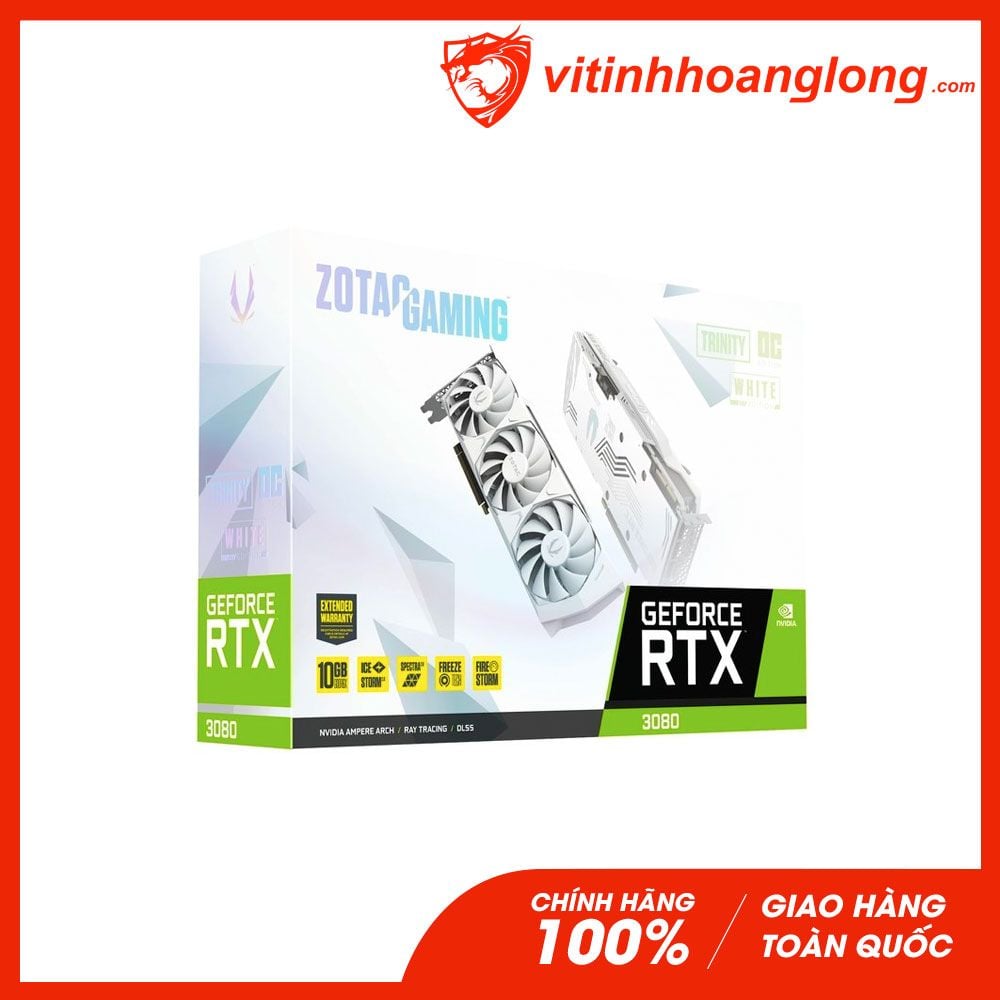 Card màn hình VGA Zotac RTX 3080 10GB GDDR6X Gaming Trinity OC White Edition V2 LHR (ZT-A30800K-10PLHR)