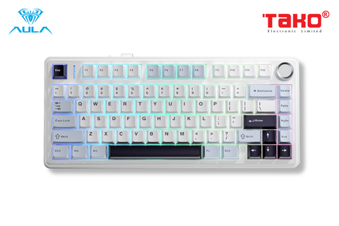  BÀN PHÍM CƠ GAMING 3 MODE AULA F75 (Phiên bản Ice Blue/Xanh nhạt+trắng+xanh đậm/ Ice Vein switch) 