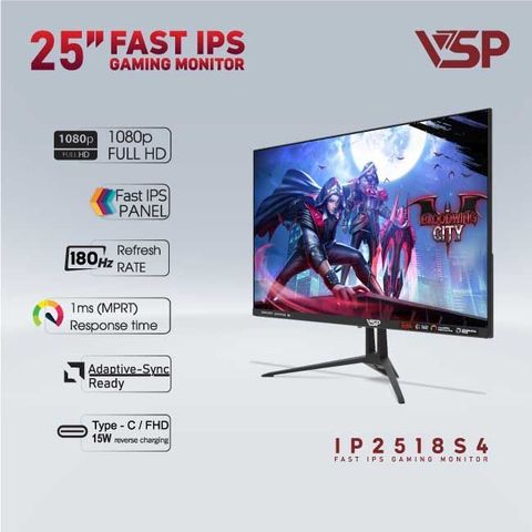  Màn hình Gaming VSP IP2518S4 | 24.5 inch Full HD IPS 180Hz 1ms phẳng đen 
