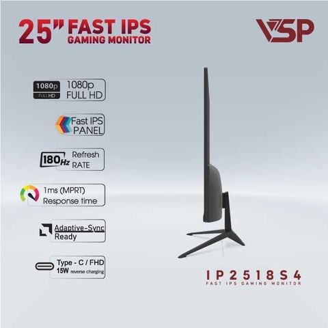  Màn hình Gaming VSP IP2518S4 | 24.5 inch Full HD IPS 180Hz 1ms phẳng đen 