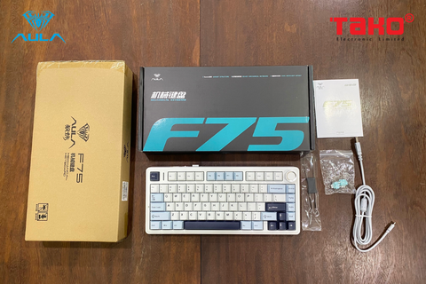  BÀN PHÍM CƠ GAMING 3 MODE AULA F75 (Phiên bản Ice Blue/Xanh nhạt+trắng+xanh đậm/ Reaper switch) 