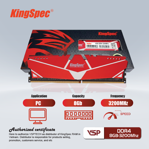  Ram PC Kingspec 16GB  DDR4 3200Mhz Red 