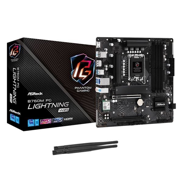  Mainboard ASRock B760M PG Lightning WiFi | Intel B760, Socket 1700, Micro ATX, 4 khe DDR5 