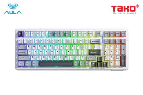  BÀN PHÍM CƠ GAMING 3 MODE AULA F99 (Phiên bản xám-trắng-xám đậm/grey wood switch) 