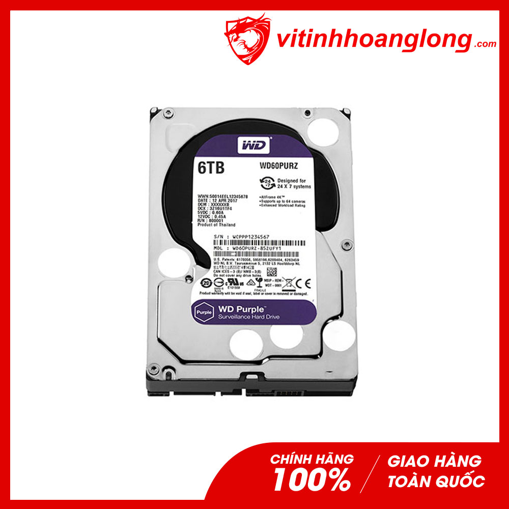 Ổ cứng HDD WD Western Digital 6TB Purple Công Ty (WD60PURX | WD62PURZ