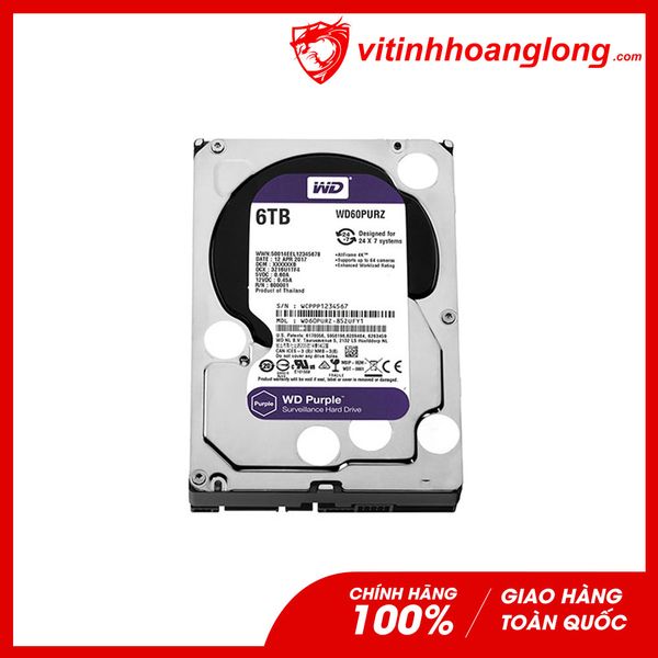 Ổ cứng HDD WD Western Digital 6TB Purple Công Ty (WD60PURX | WD62PURZ | WD60PURZ)