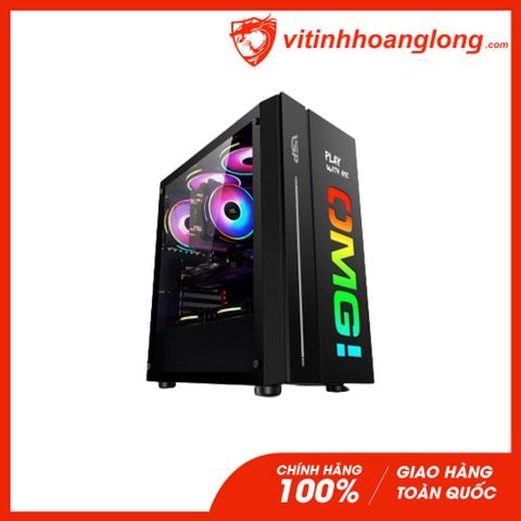  Vỏ Case máy tính Vsp Gaming OMG-II ĐEN ATX Mặt Trước LED RGB, Nắp Hông Kính Cường Lực 