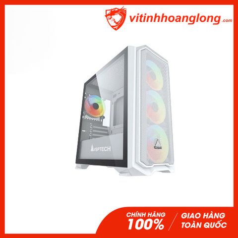  Vỏ Case máy tính Vsp HA01 Màu Trắng Mặt Trước Lưới, Nắp Hông Kính Cường Lực 