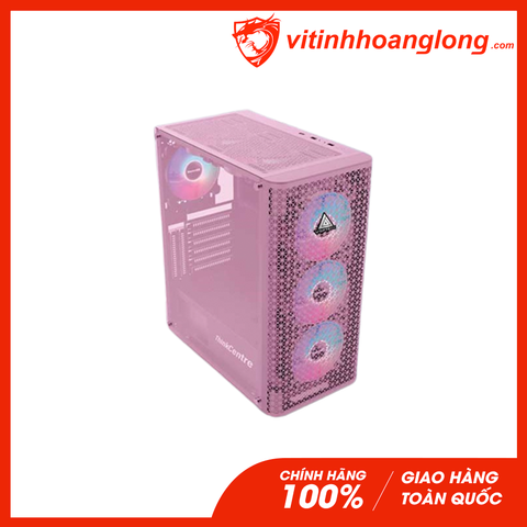  Vỏ Case máy tính Vsp T510 Màu Hồng Mặt Trước Lưới, Nắp Hông Kính Cường Lực 