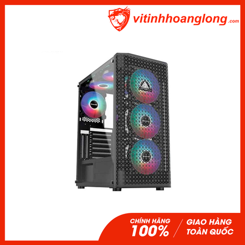  Vỏ Case máy tính Vsp T510 Màu Đen Mặt Trước Lưới, Nắp Hông Kính Cường Lực 