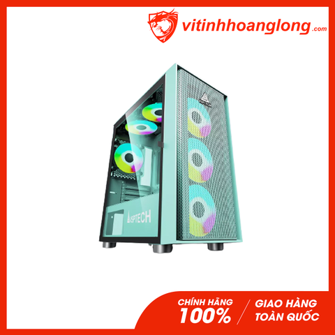  Vỏ Case máy tính Vsp KA30 Màu Xanh Mặt trước lưới, Nắp Hông kính cường lực 