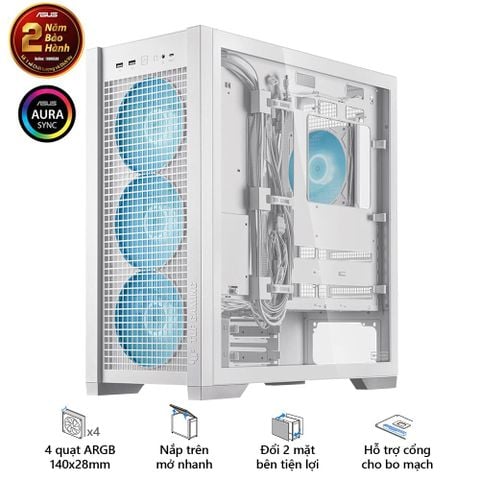  Thùng máy Case ASUS TUF Gaming GT302 ARGB - White | E-ATX, kèm sẵn 4 fan 14cm ARGB 
