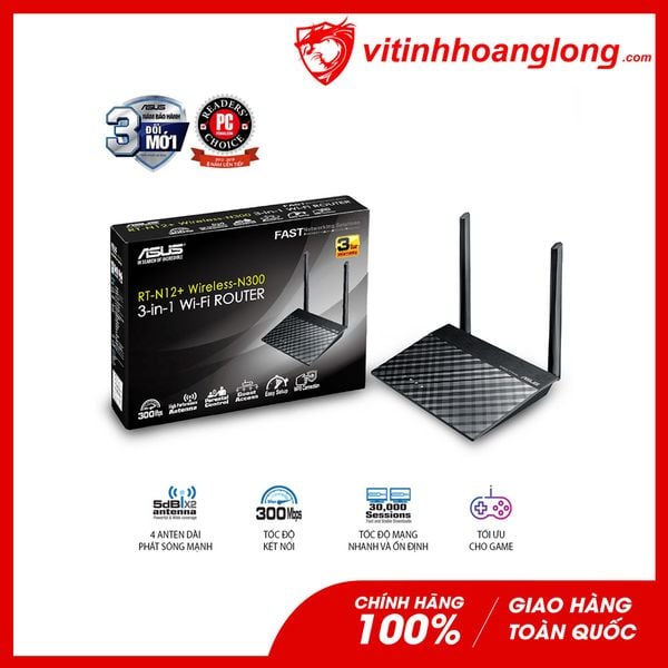 Bộ router phát wifi Asus RT-N12+ Wireless N300Mbps - 2 anten